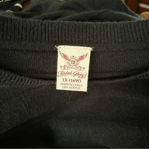 Faded Glory Sweater Womens Size 1X Black Crew Texture Long Sleeve Side Slits NWT - Picture 5 of 5
